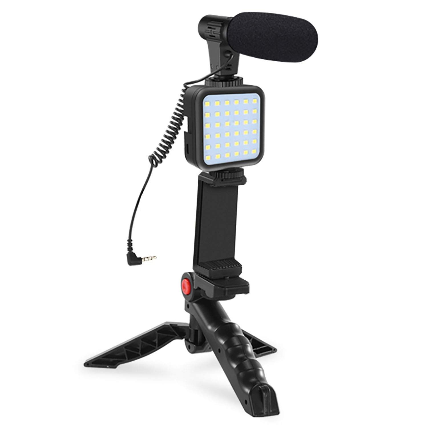 Uniwersalny zestaw wideo do vlogów stojak mikrofon lampka LED pilot