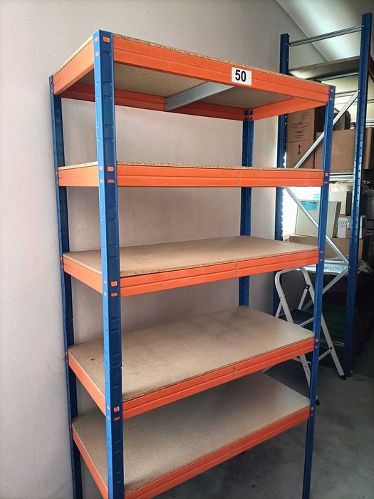 Estante metal - madeira com 5 prateleiras 90X45X180CM azul/laranja