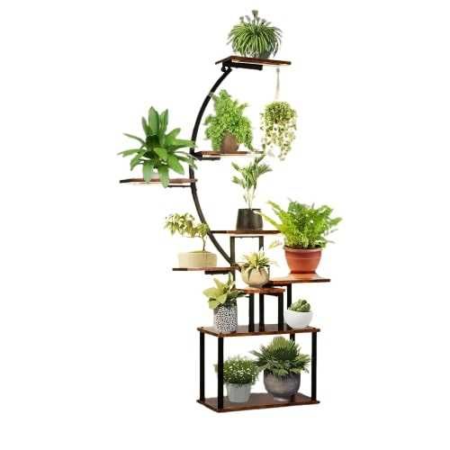 Duży stojak na kwiaty z lampą, 9-poziomowy regał metalowy