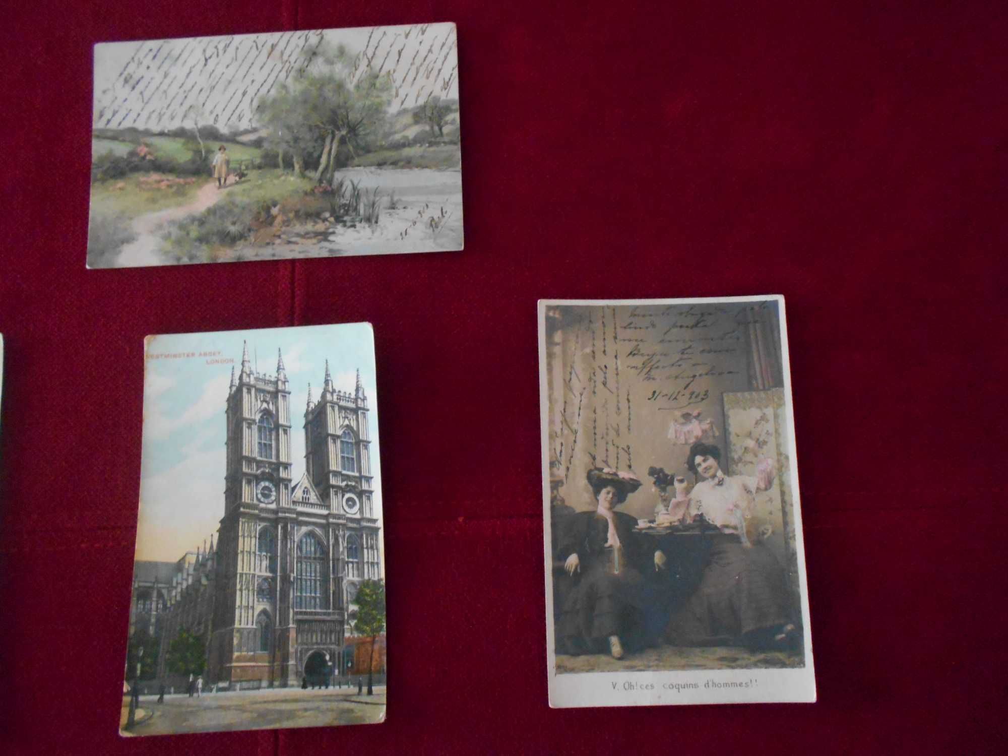 5 postais centenários, manuscritos e com selos (1904 a 1907)