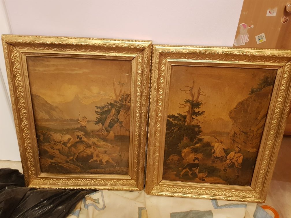 Sprzedam dwa oleodruki antyki jako komplet, bo identyczne ramy.