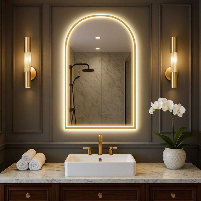 Lustro łazienkowe półowal z LED i z ramką 100x50