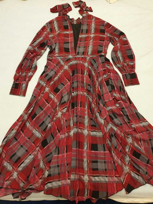 Sukienka plisowana, midi w kratkę, czerwona czarna, Reserved 38