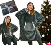 KOCOBLUZA Ciepła Bluza Koc Oversize Gruba Futrzak 2W1 DUŻA XXL SZARA