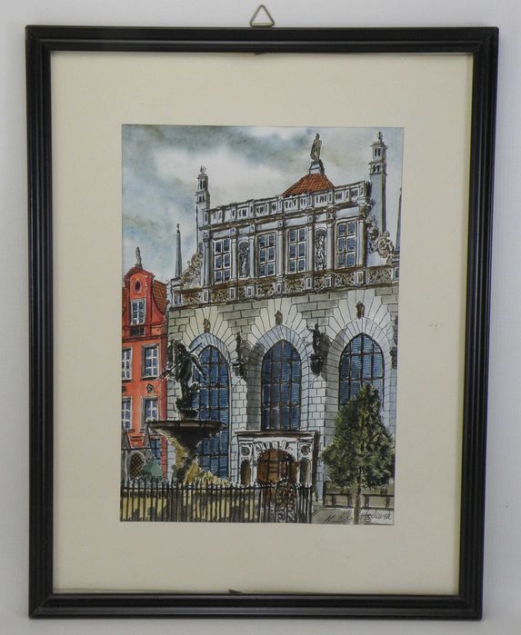 Obraz rysunek tusz + akwarela Gdańsk