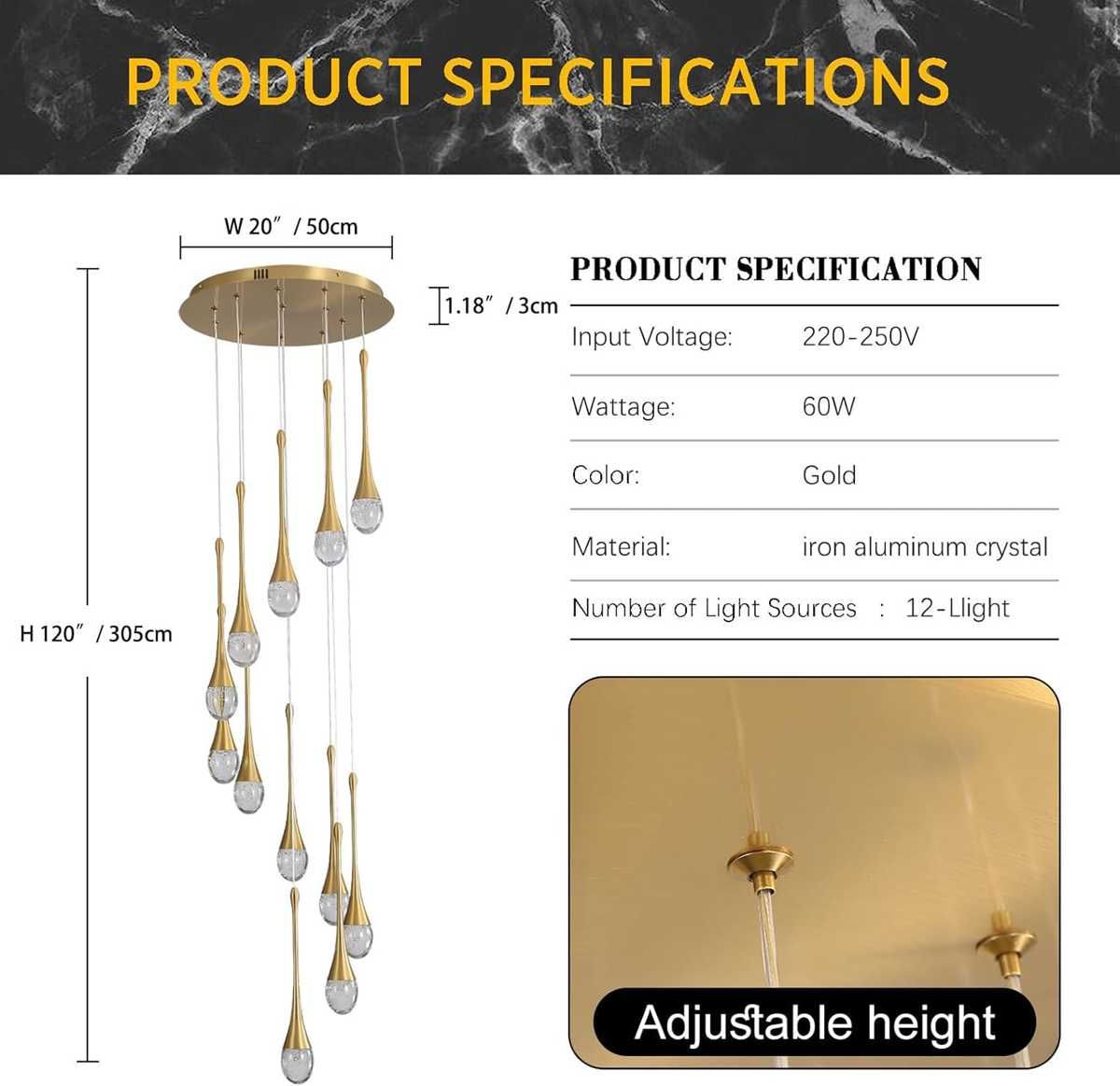 Nowa lampa wisząca / żyrandol / lampka / kryształowa/LED/280CM !A2152!