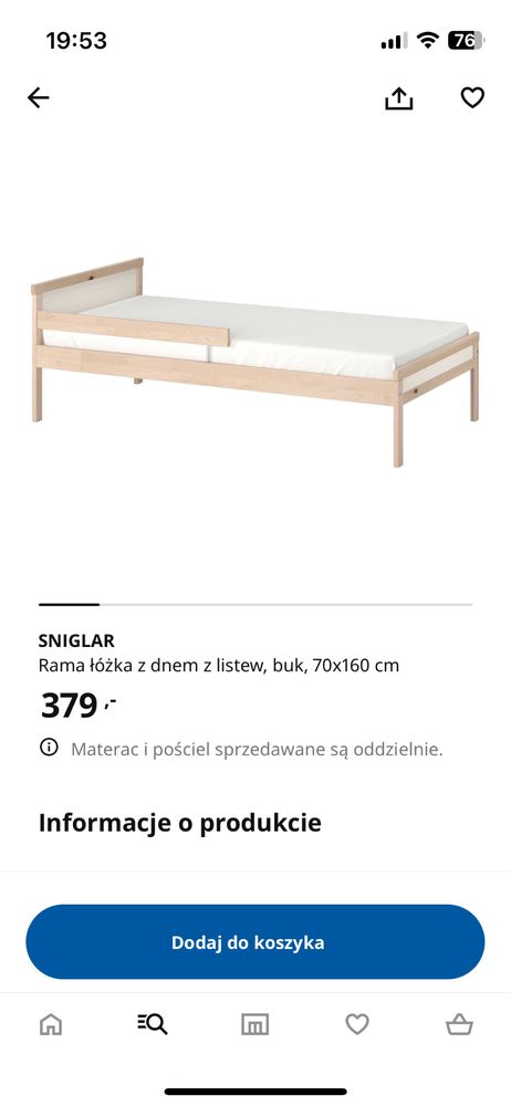 Łóżko Ikea 160x70 + materac + mata ochronna