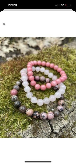 Набір з 3 браслетів родохрозіт рожевий кварц і родоніт