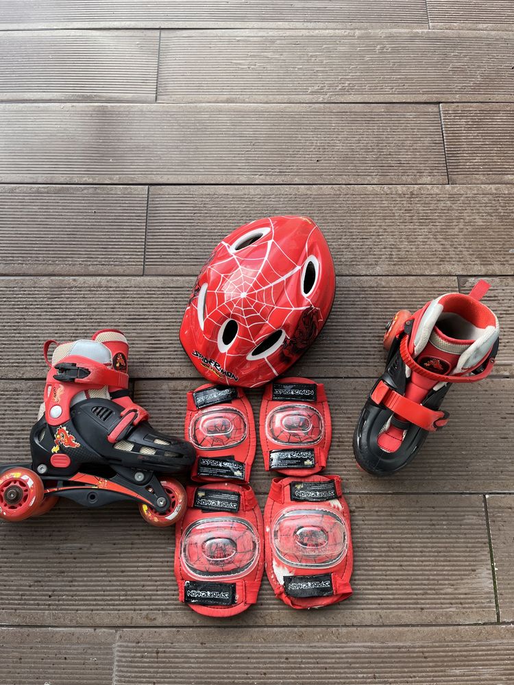 Conjunto patins + equipamento de seguranca