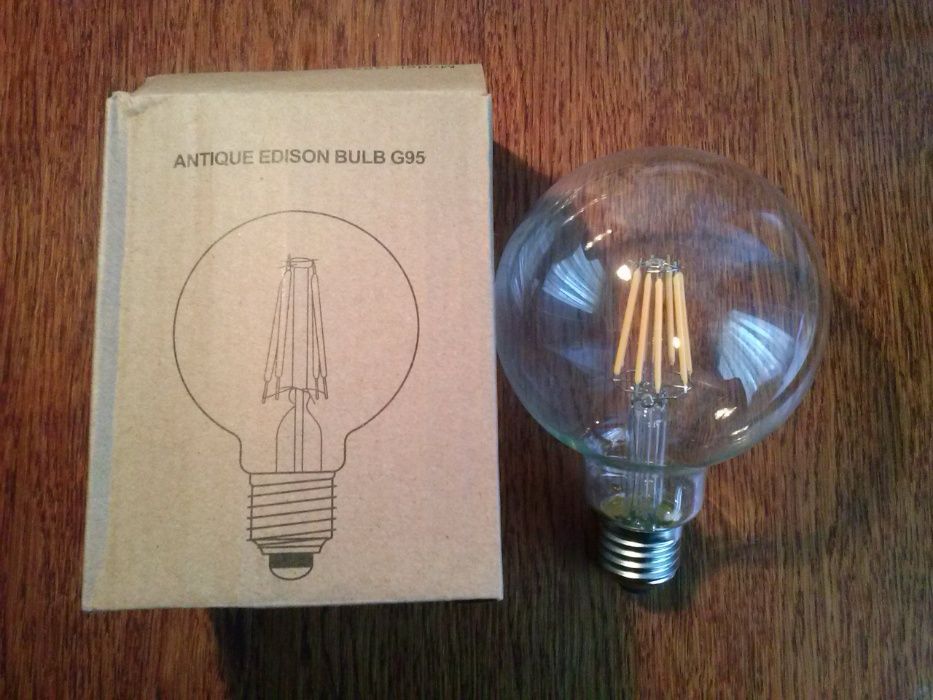 Лампочка 6W 8W эдисон filament LED E27 ST64 G95 теплый свет