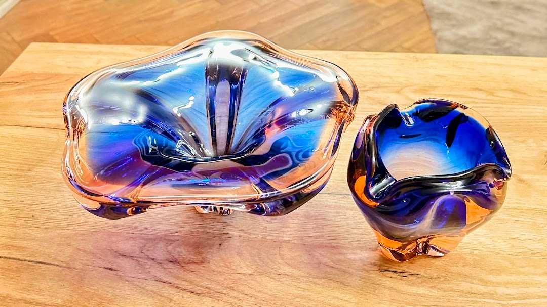 Misa artystyczna szkło Hospodka Chřibská – lata 60., unikat, 32 cm