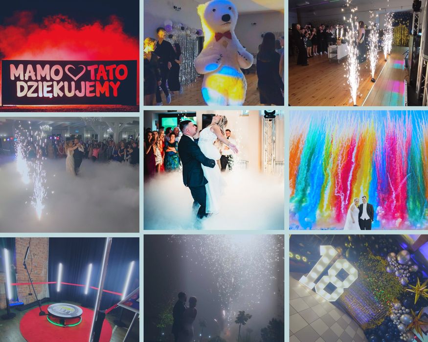 Fotobudka 360 Ciężki dym Fontanna iskier miny dymne