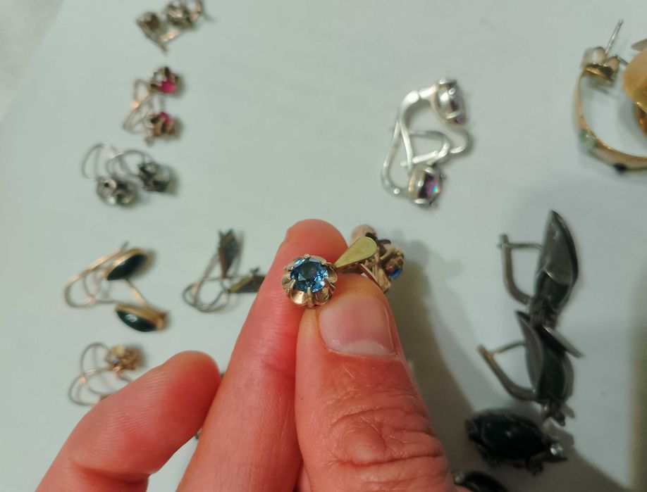 Советские серебряные серьги в позолоте с рубинами 875 пробы