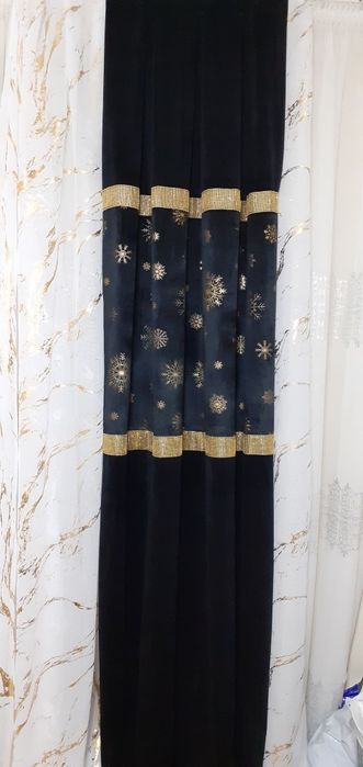 Zasłony welurowe złote śnieżynki