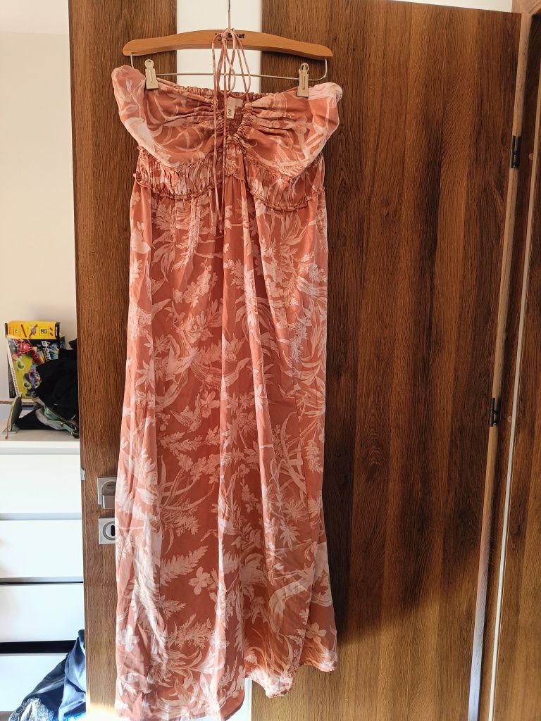 Letnia sukienka z wiązaniem na szyji h&m L