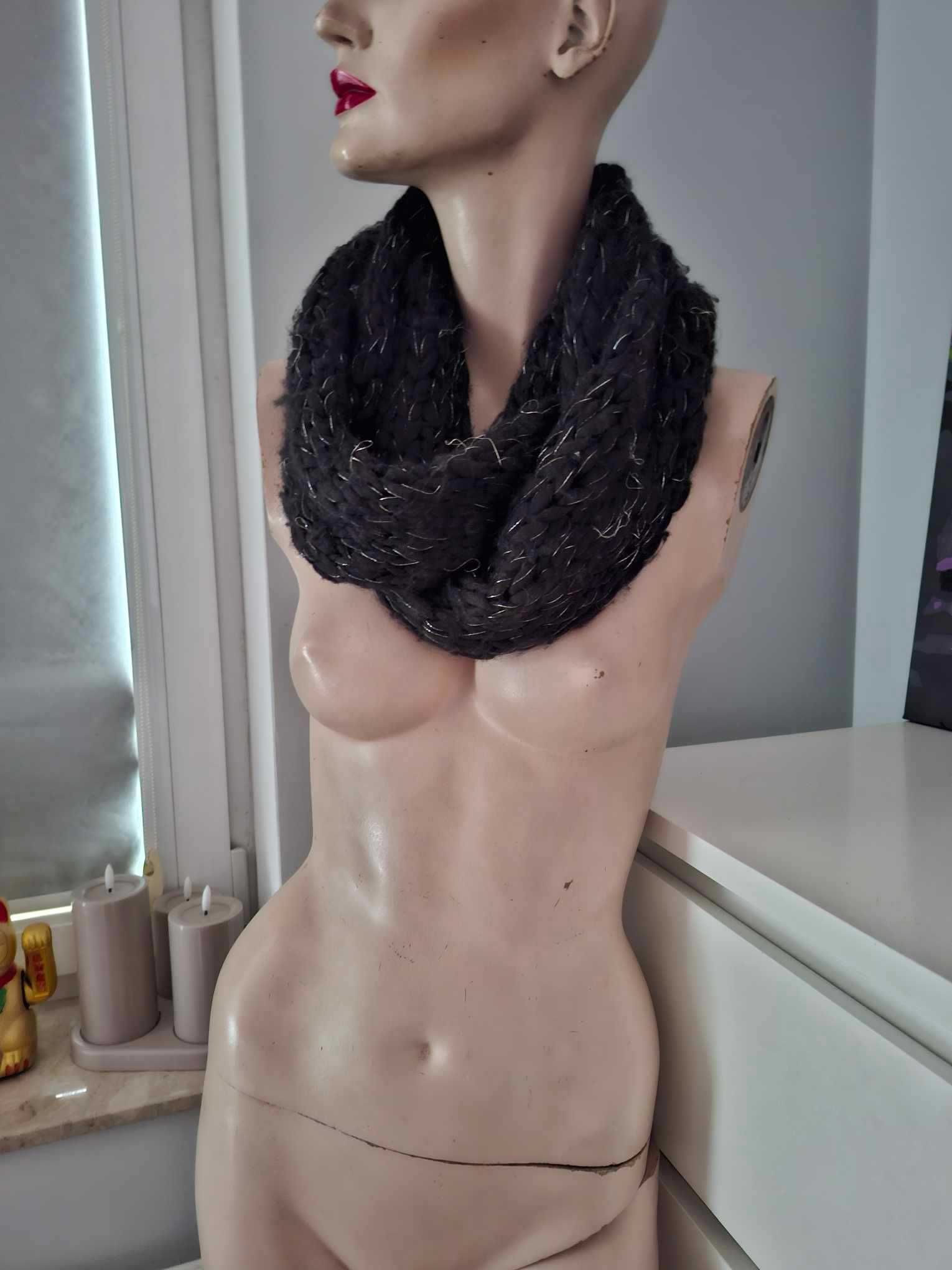 72x34 cm Reserved czarny srebrny komin szalik szal szary ciepły