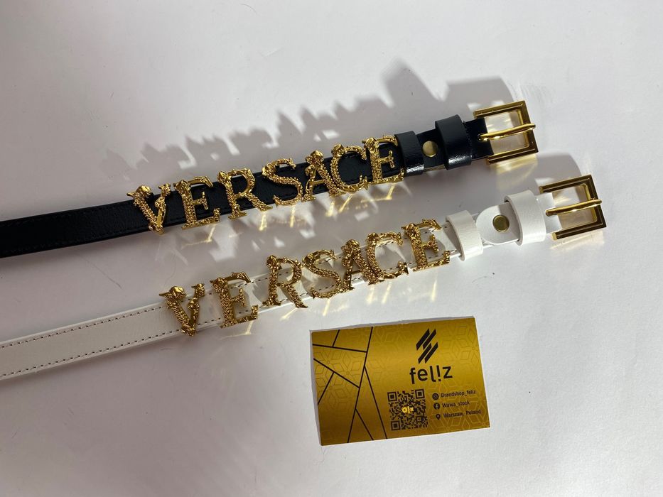 Skórzany cienki damski pasek Versace Premium skóra naturalna