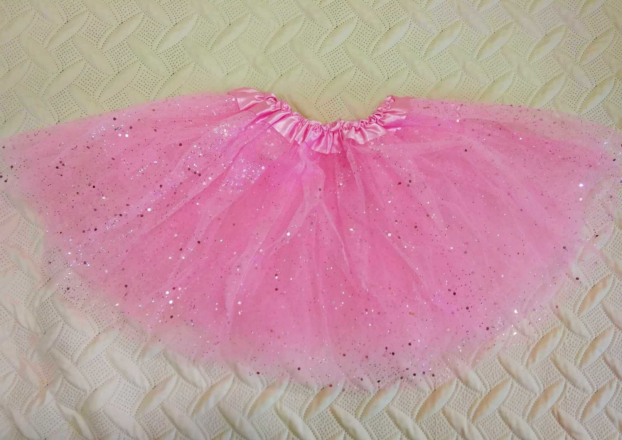 Спідниця фатинова юбка фатин дитяча на резинці Рожева з блискітками