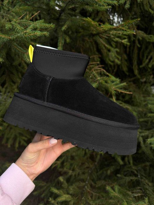 Женские угги, уггі оригінал UGG Classic Mini Dipper чорні/cірі