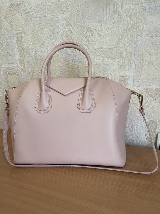 Сумка кожаная, розовая.