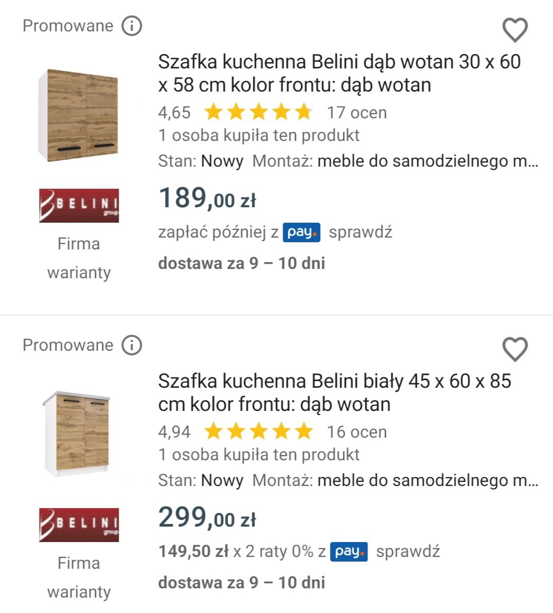 Szafki kuchenne nowe