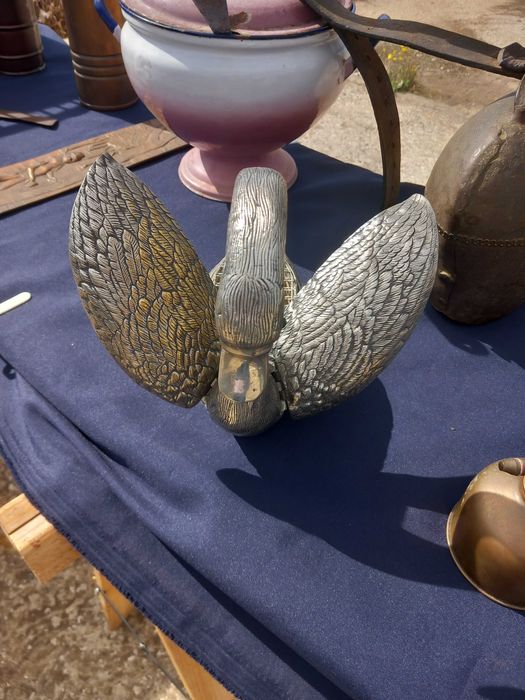 Antique, Fecit Portugal heavy pewter figural swan vessel