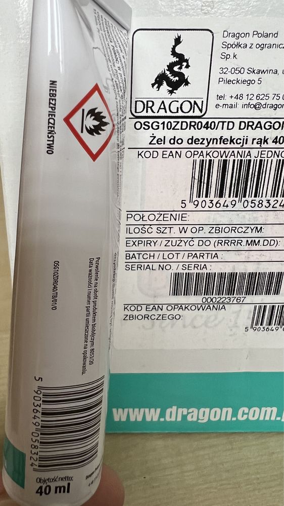 25 x Żel do dezynfekcji rąk tuba 40ml tanio okazja