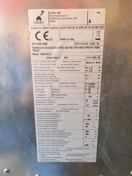 Pellet stove ventilated Cadel mod. Cristal 7