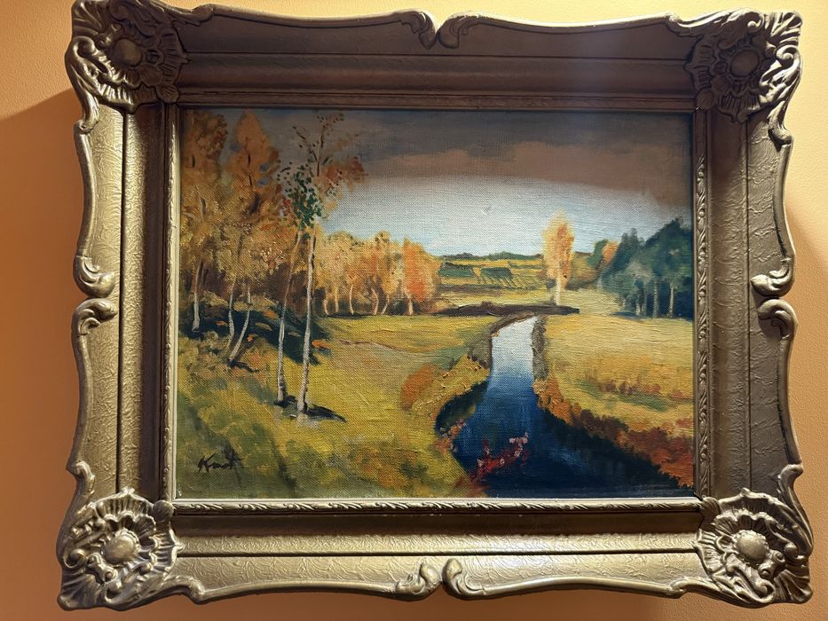 Obraz ze złotą ramą Jerzy Kluźniak natura pejzaż rzeka