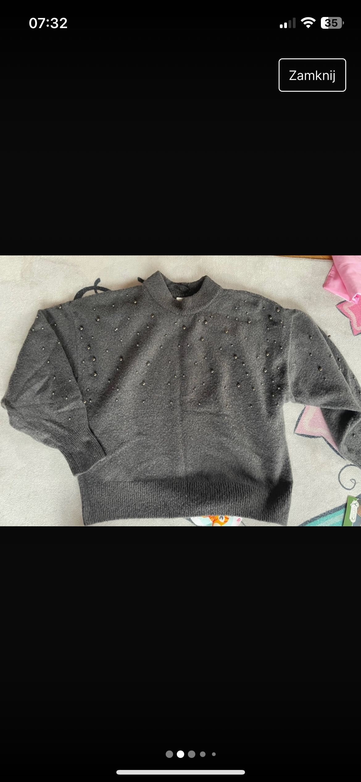 Sweterek H&M z domieszka wełny jakosc premium XS szary z koralikami