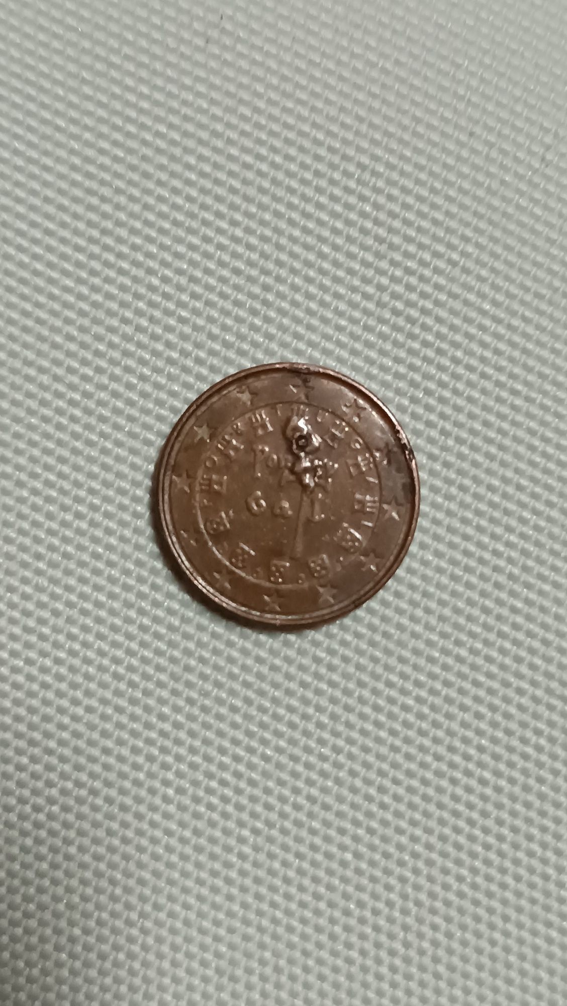 Moeda de 1 cêntimo com defeito em ambos os lados
