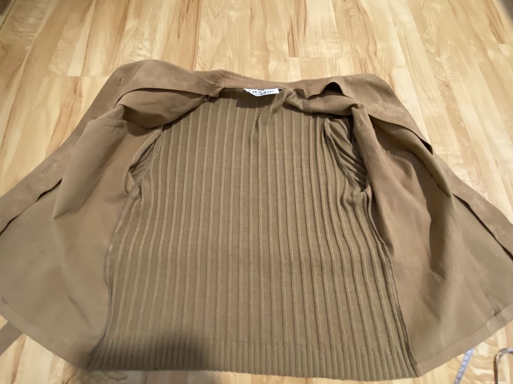Hucke rozm 46 brązowy camel zamsz sweter mix żakiet damski Vintage z p