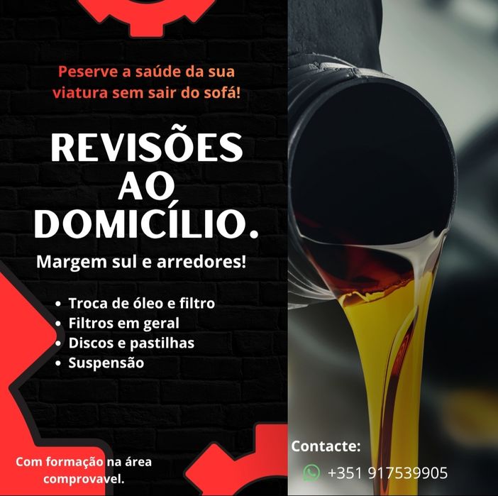 Revisões ao domicílio

Margem sul e arredores!

Mudança de óleo e fil