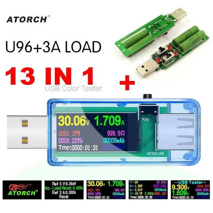 USB тестер Atorch U96P 13-в-1 с Нагрузкой 3А