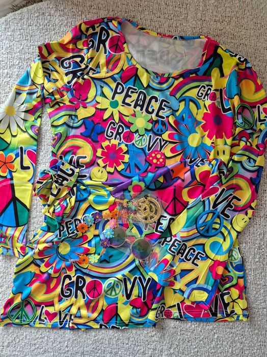 Kostium Przebranie Hipisa Strój Hipisowski Lata 70 60 Sukienka Roz XXL