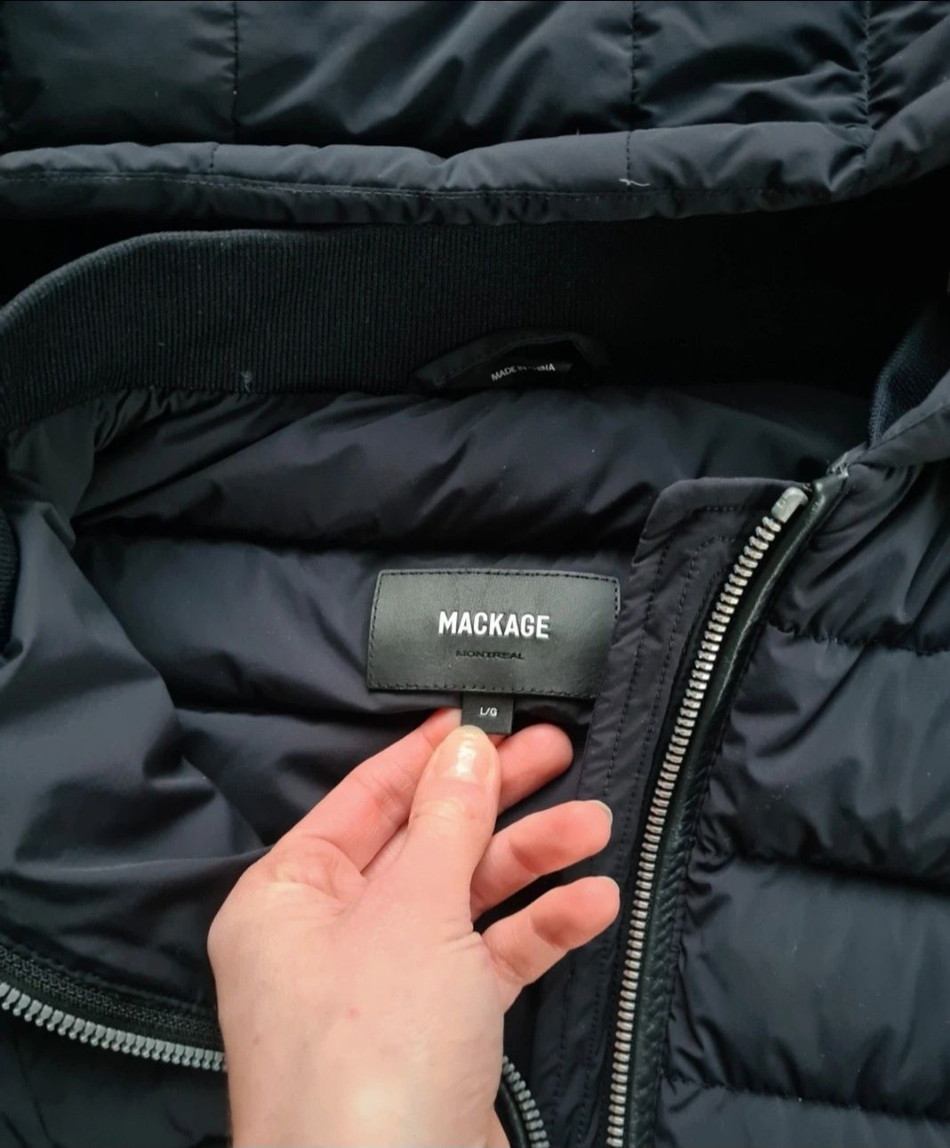 Mackage puchowy płaszczyk kurtka granatowa L kaczy puch woolrich