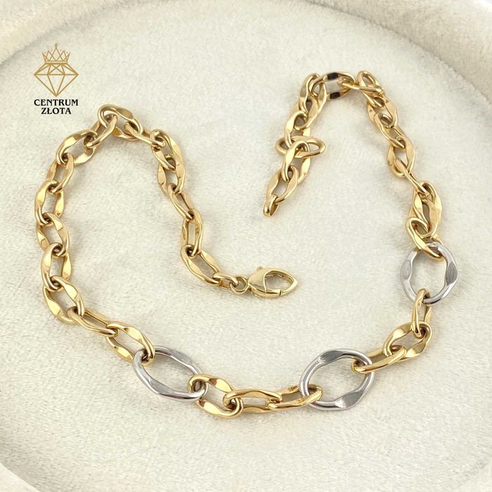Designerski ZŁOTY naszyjnik OWALNE ogniwa PRÓBA 585 (14K) dł. 45 cm