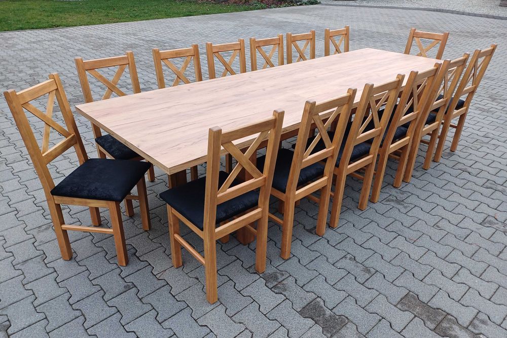 stół 244/314x103 + 14 krzeseł craft zloty k003 solidne krzesła mocne
