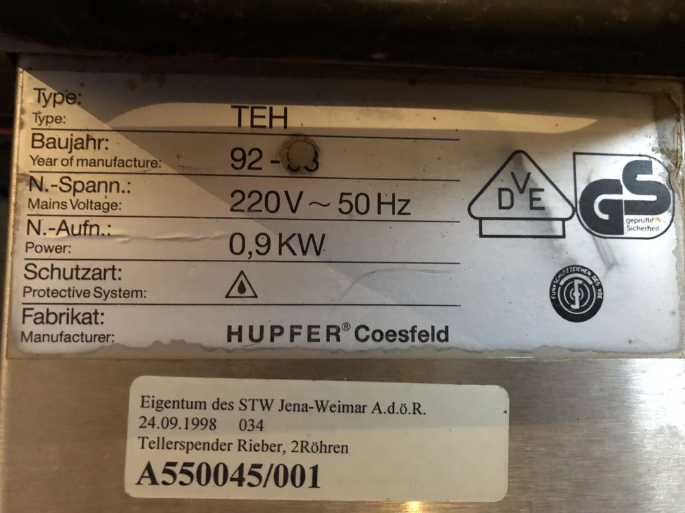 диспенсер для тарілок з підігрівом HUPFER TEH-2/V 19-26 (Germany)