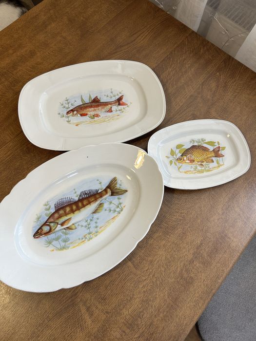 Zestaw półmisków 3 sztuki talerzy ceramika z motywem ryby