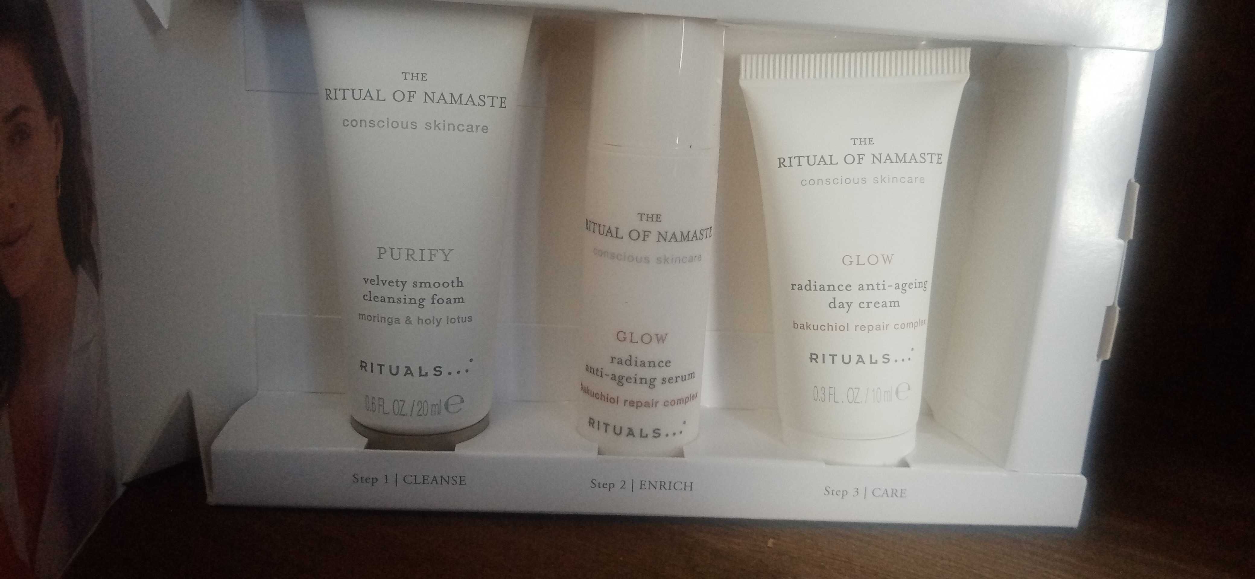 Rituals namaste zestaw: krem do twarzy, serum, pianka
