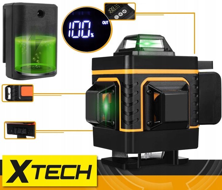 Poziomica Laserowa Xtech 360° Laser Krzyżowy 4d