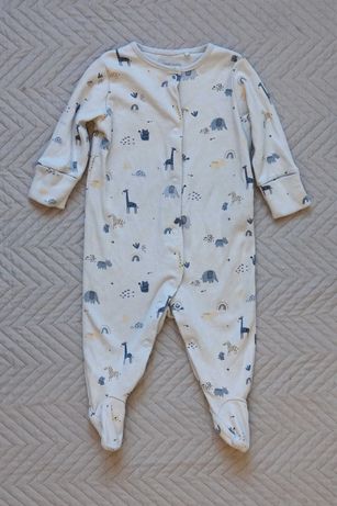 Niebieski pajacyk piżamka dla chłopczyka niedrapki Next 56/62 cm
