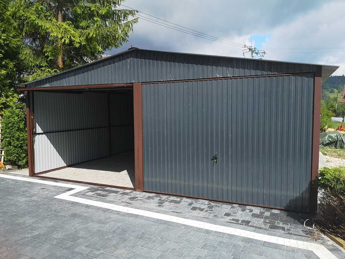 Garaże blaszane blaszak 6x5 w kolorze grafit dach dwuspadowy