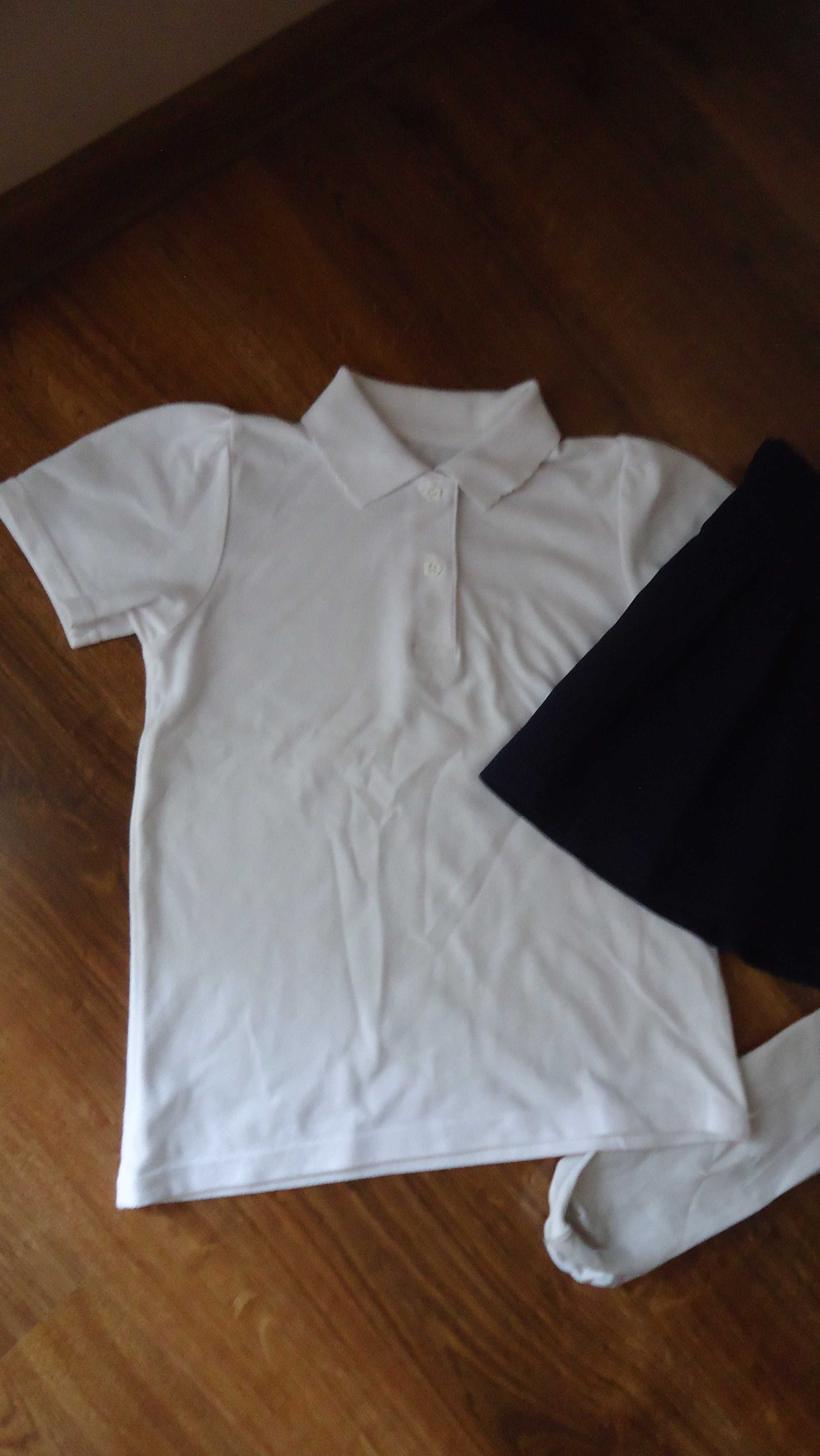 2szt/25zł r110/116 biała koszula granatowa spódnica białe rajstopy H&M