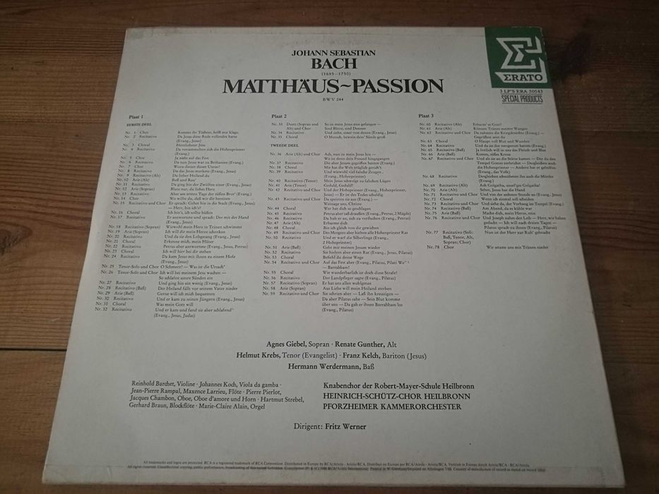 BACH - Mathaus  Passion – Fritz Werner (Erato ERA 50543) 3XLP