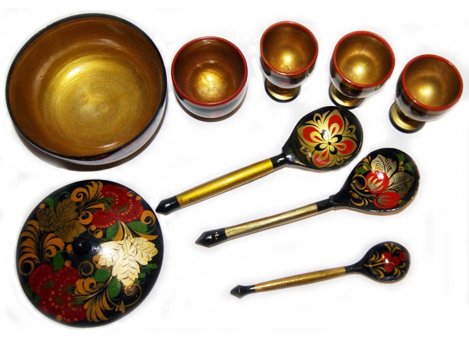 Хохлома роспись по дереву Винтаж СССР Шкатулка Стопка Рюмка Ложка