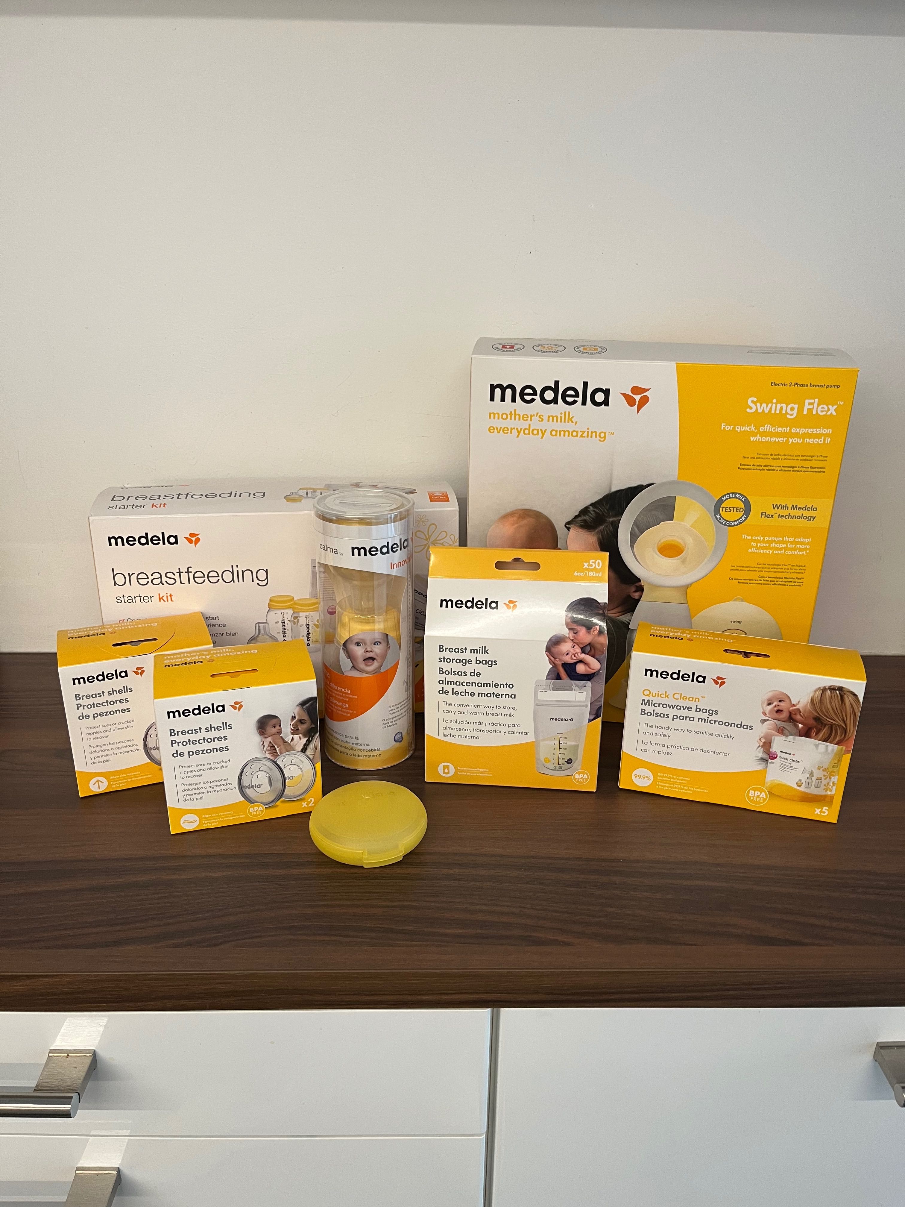 Bomba elétrica Medela Swing Flex + Starter Kit + Biberão Calma + Sacos