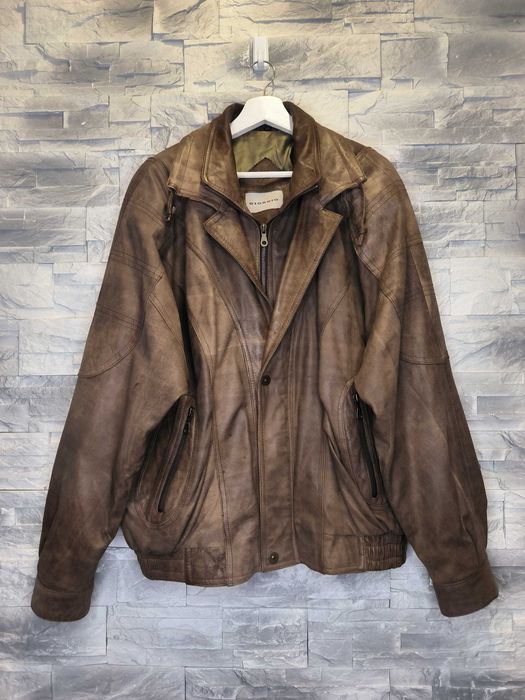 Kurtka Skórzana Vintage Giorgio Skóra Brązowa Bomberka Retro Jesienna