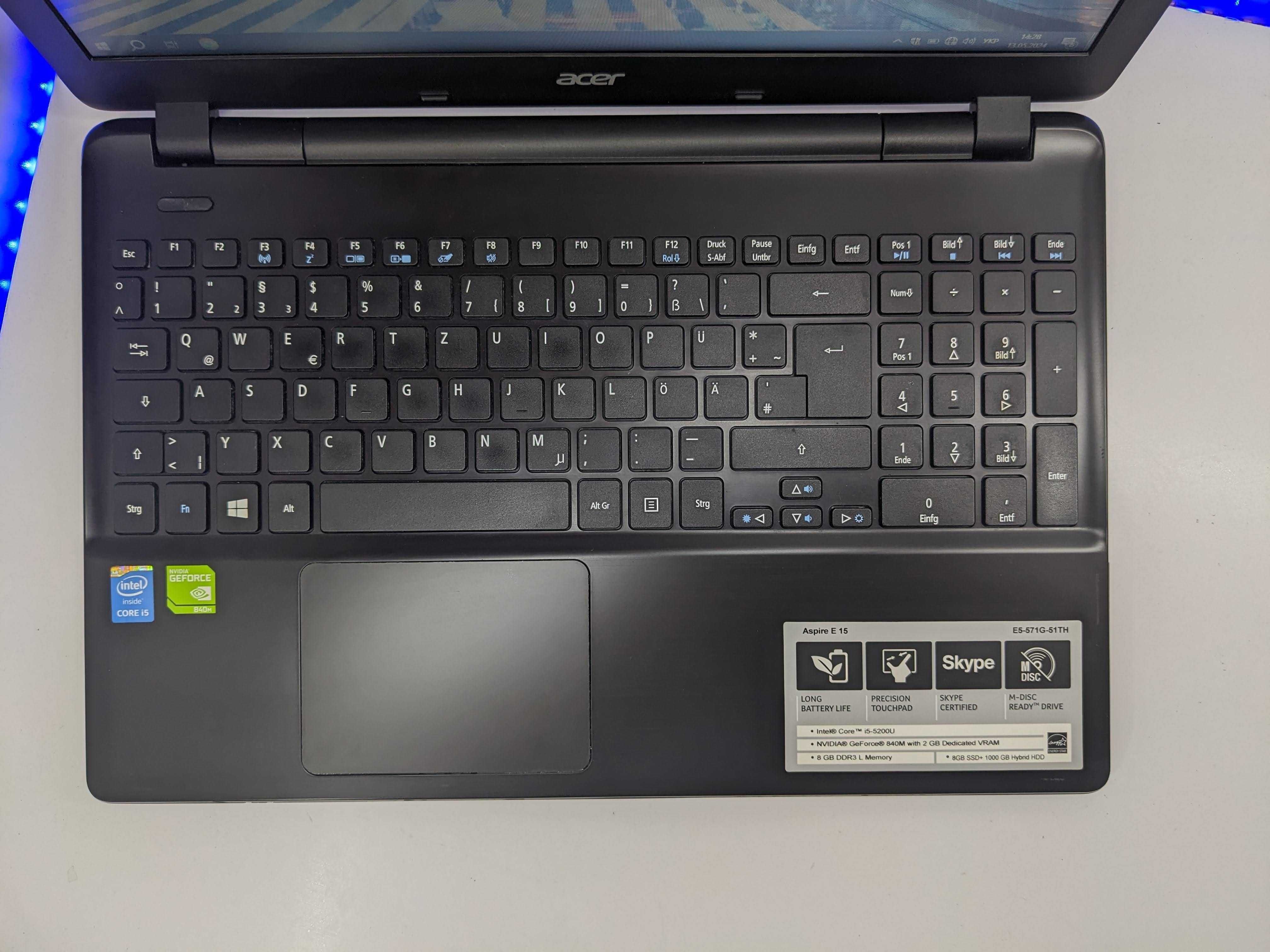 Ноутбук Acer Aspire E15 i5-5200U/8Gb DDR3/128SSD+500HDD/2gb 840M